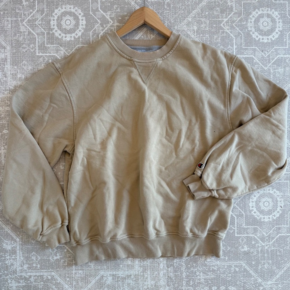 Champion Mens‎ Tan Khaki Crewneck Sweatshirt Fleece Pullover Size Large